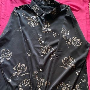 Black And Silver Floral Button Up Shirt